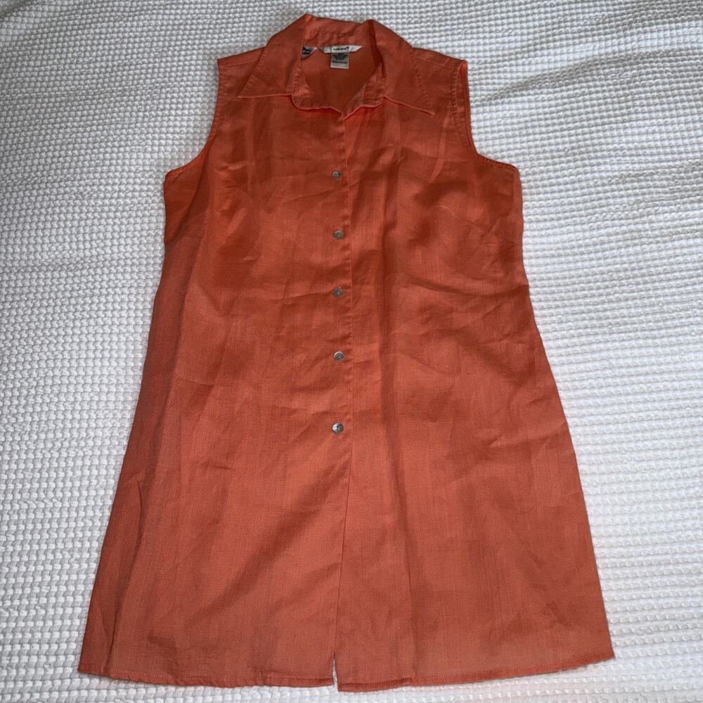 Edward 100% Irish Linen Orange Sleeveless Button Tunic Top M Quiet Luxury EUC